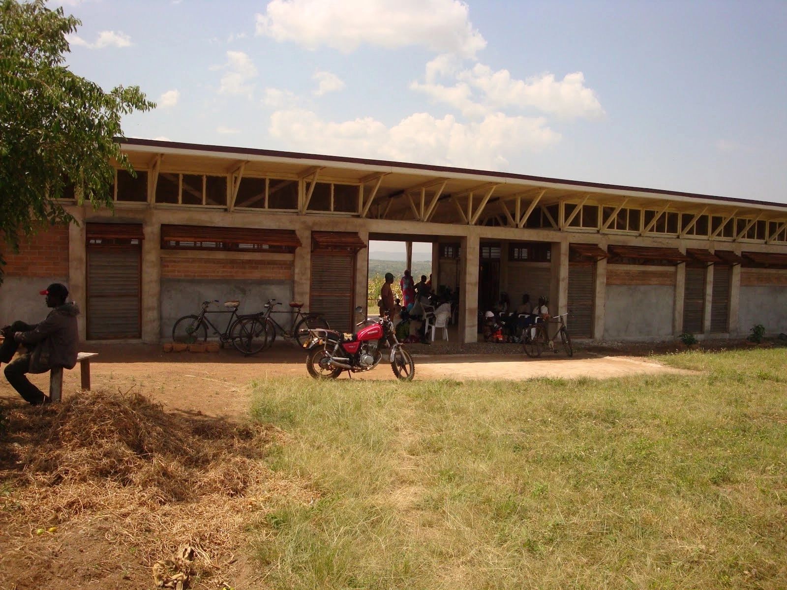 Community building exterior with bicycles